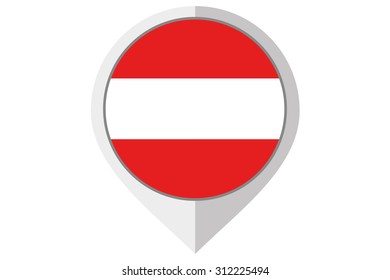 A Flag Illustration inside a pointed of the country of Austria