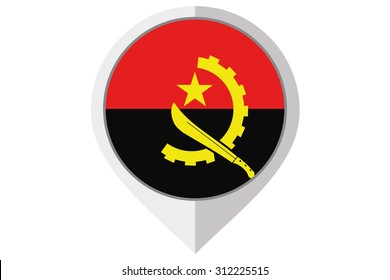 A Flag Illustration inside a pointed of the country of Angola