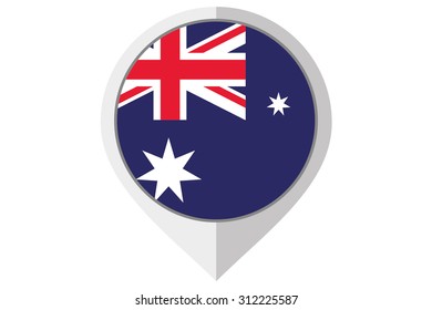 A Flag Illustration inside a pointed of the country of Australia