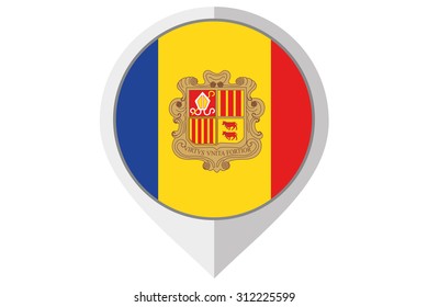 A Flag Illustration inside a pointed of the country of Andorra
