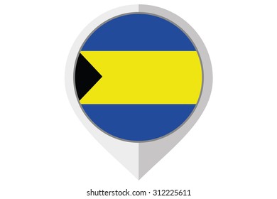 A Flag Illustration inside a pointed of the country of Bahamas