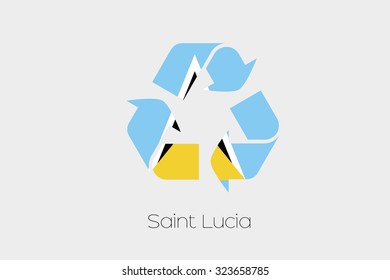 A Flag Illustration inside a Recycling Icon of the country of Saint Lucia