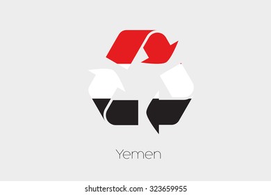 A Flag Illustration inside a Recycling Icon of the country of Yemen