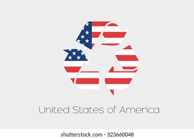 A Flag Illustration inside a Recycling Icon of the country of United States of America