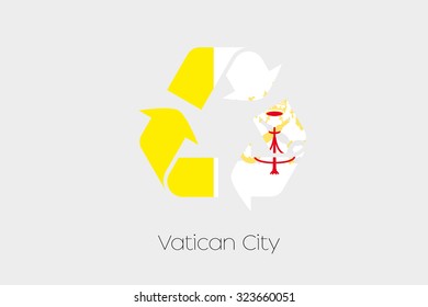 A Flag Illustration inside a Recycling Icon of the country of Vatican