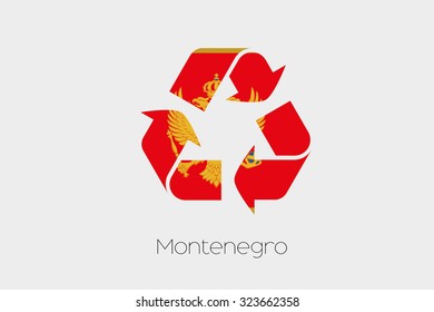 A Flag Illustration inside a Recycling Icon of the country of Montenegro
