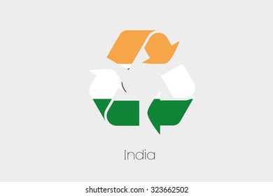 A Flag Illustration inside a Recycling Icon of the country of India
