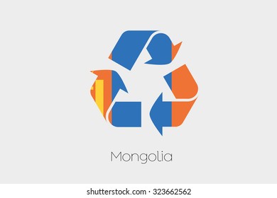 A Flag Illustration inside a Recycling Icon of the country of Mongolia