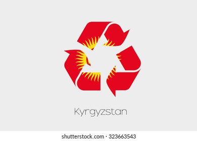 A Flag Illustration inside a Recycling Icon of the country of Kyrghyzstan