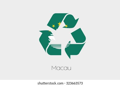 A Flag Illustration inside a Recycling Icon of the country of Macau
