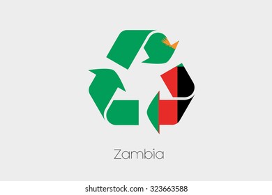 A Flag Illustration inside a Recycling Icon of the country of Zambia