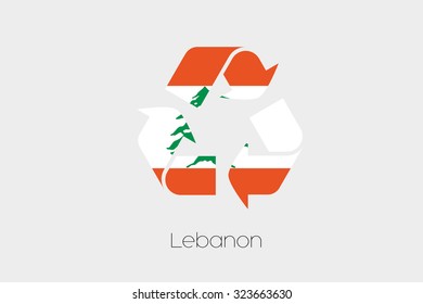 A Flag Illustration inside a Recycling Icon of the country of Lebanon