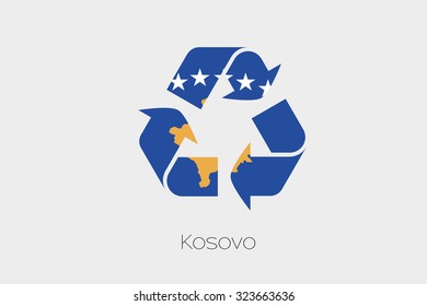 A Flag Illustration inside a Recycling Icon of the country of Kosovo