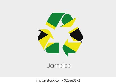 A Flag Illustration inside a Recycling Icon of the country of Jamaica