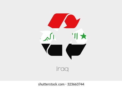 A Flag Illustration inside a Recycling Icon of the country of Iraq