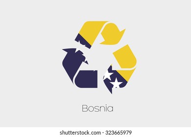 A Flag Illustration inside a Recycling Icon of the country of Bosnia
