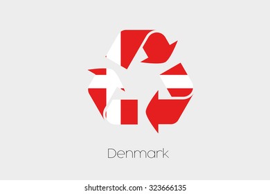 A Flag Illustration inside a Recycling Icon of the country of Denmark