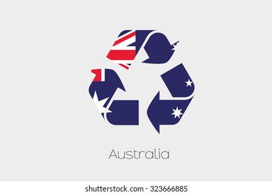 A Flag Illustration inside a Recycling Icon of the country of Australia