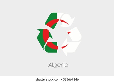 A Flag Illustration inside a Recycling Icon of the country of Algeria