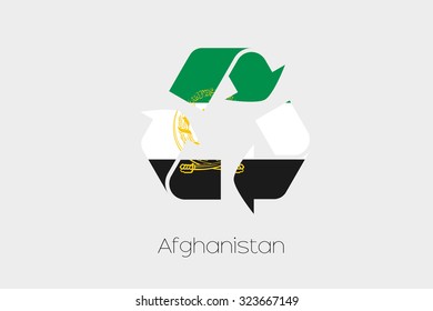 A Flag Illustration inside a Recycling Icon of the country of Afghanistan
