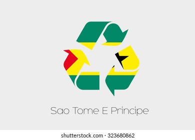 A Flag Illustration inside a Recycling Icon of the country of Sao Tome E Principe