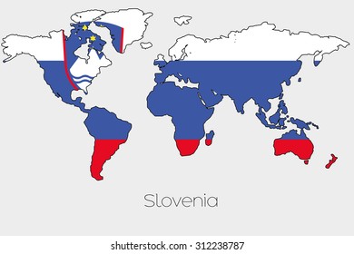 A Flag Illustration inside the shape of a world map of the country of Slovenia