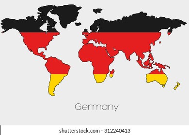 A Flag Illustration inside the shape of a world map of the country of Germany