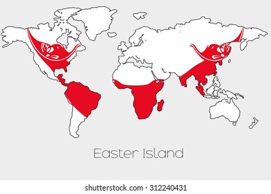 A Flag Illustration inside the shape of a world map of the country of Easter Island
