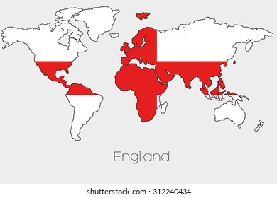A Flag Illustration inside the shape of a world map of the country of  England