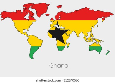 A Flag Illustration inside the shape of a world map of the country of  Ghana