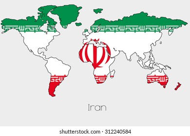 A Flag Illustration inside the shape of a world map of the country of Iran