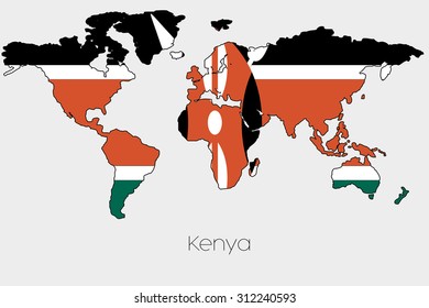 A Flag Illustration inside the shape of a world map of the country of Kenya