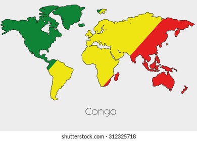 A Flag Illustration inside the shape of a world map of the country of Congo