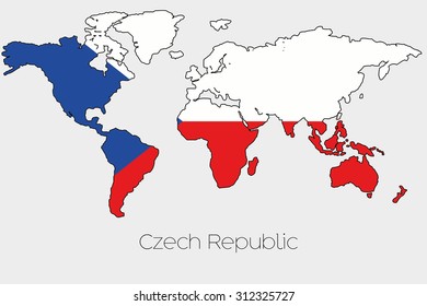 A Flag Illustration inside the shape of a world map of the country of Czech Republic