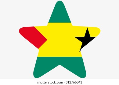 A Flag Illustration inside a star of the country of Sao Tome E Principe