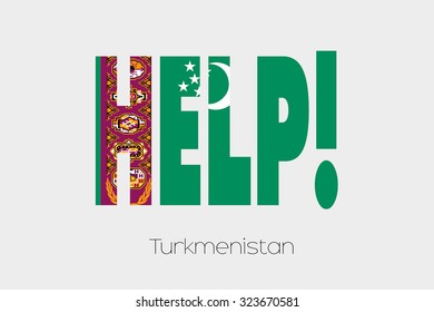 A Flag Illustration inside the word Help of the country of Turkmenistan