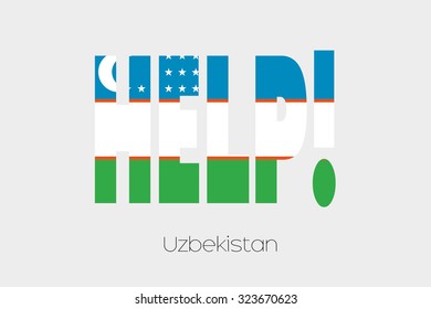 A Flag Illustration inside the word Help of the country of Uzbekistan