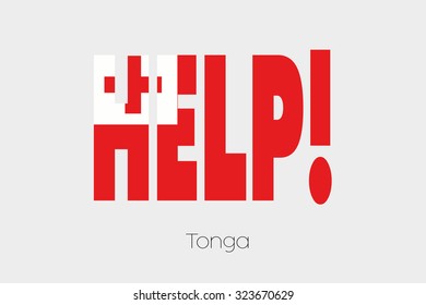 A Flag Illustration inside the word Help of the country of Tonga