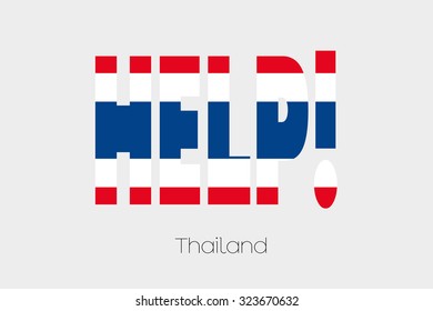 A Flag Illustration inside the word Help of the country of Thailand