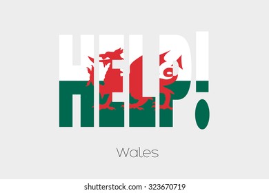 A Flag Illustration inside the word Help of the country of Wales