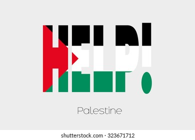 A Flag Illustration inside the word Help of the country of Palestine