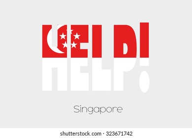 A Flag Illustration inside the word Help of the country of Singapore
