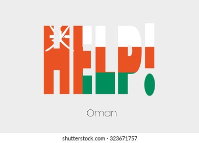 A Flag Illustration inside the word Help of the country of Oman