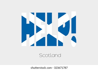 A Flag Illustration inside the word Help of the country of Scotland