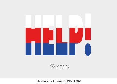 A Flag Illustration inside the word Help of the country of Serbia