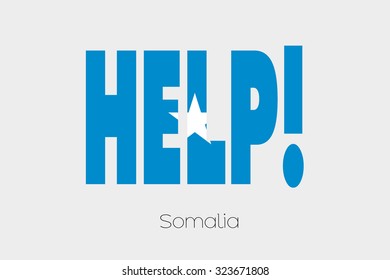 A Flag Illustration inside the word Help of the country of Somalia
