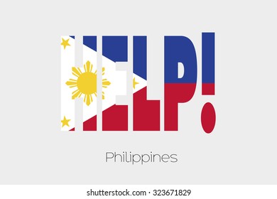 A Flag Illustration inside the word Help of the country of Philippines