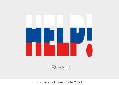 A Flag Illustration inside the word Help of the country of Russia