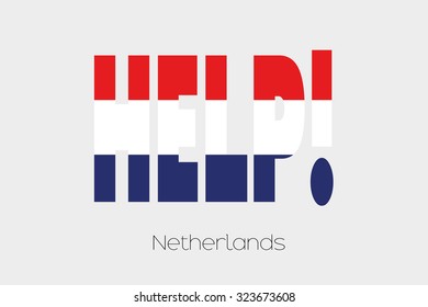 A Flag Illustration inside the word Help of the country of Netherlands