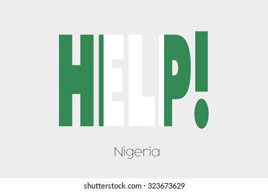 A Flag Illustration inside the word Help of the country of Nigeria